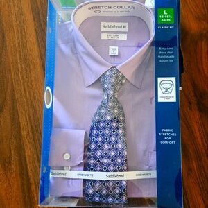 SADDLEBRED MENS DRESS SHIRT WITH TIE LARGE PURPLE